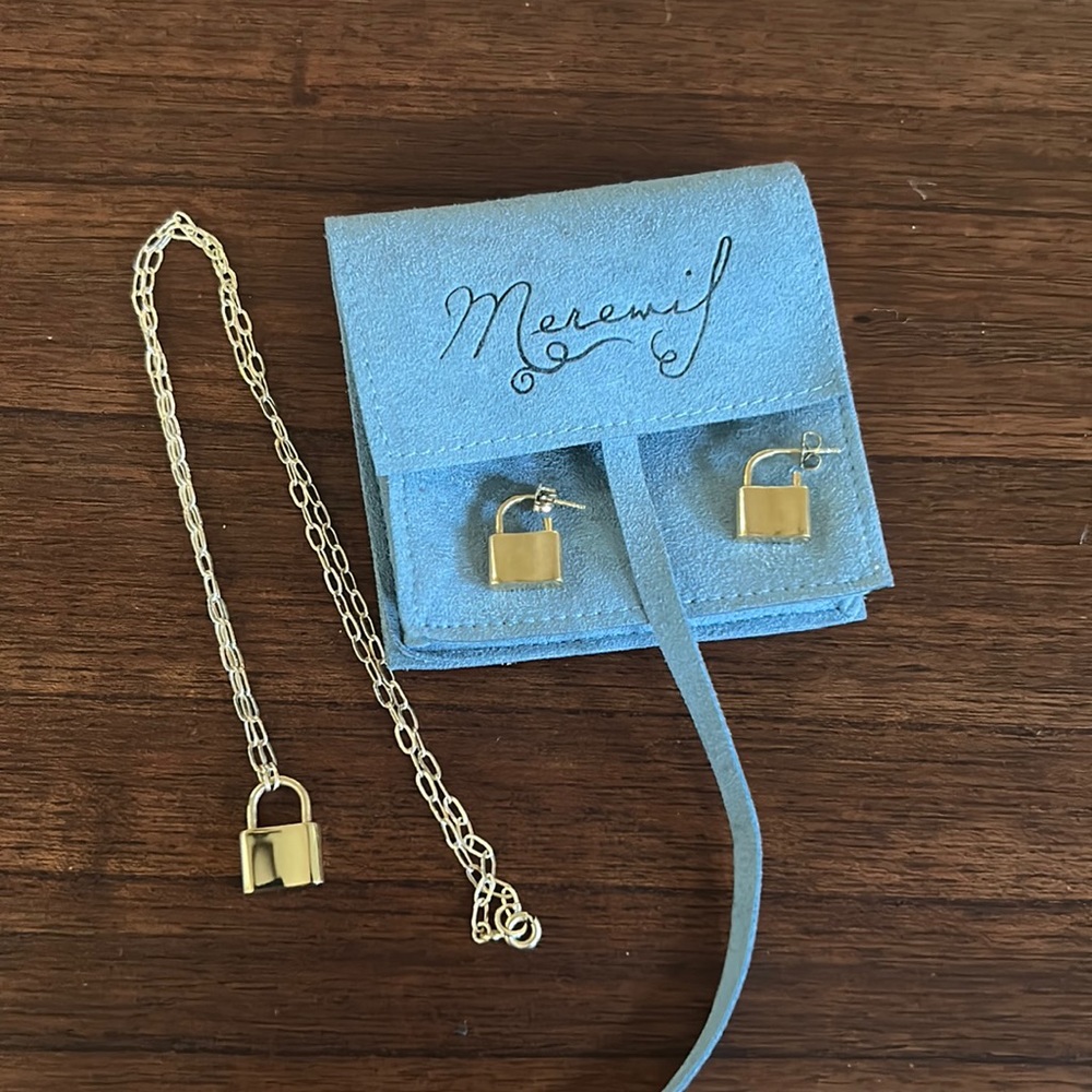 Free People Merewif Holmes Padlock Necklace & Earrings